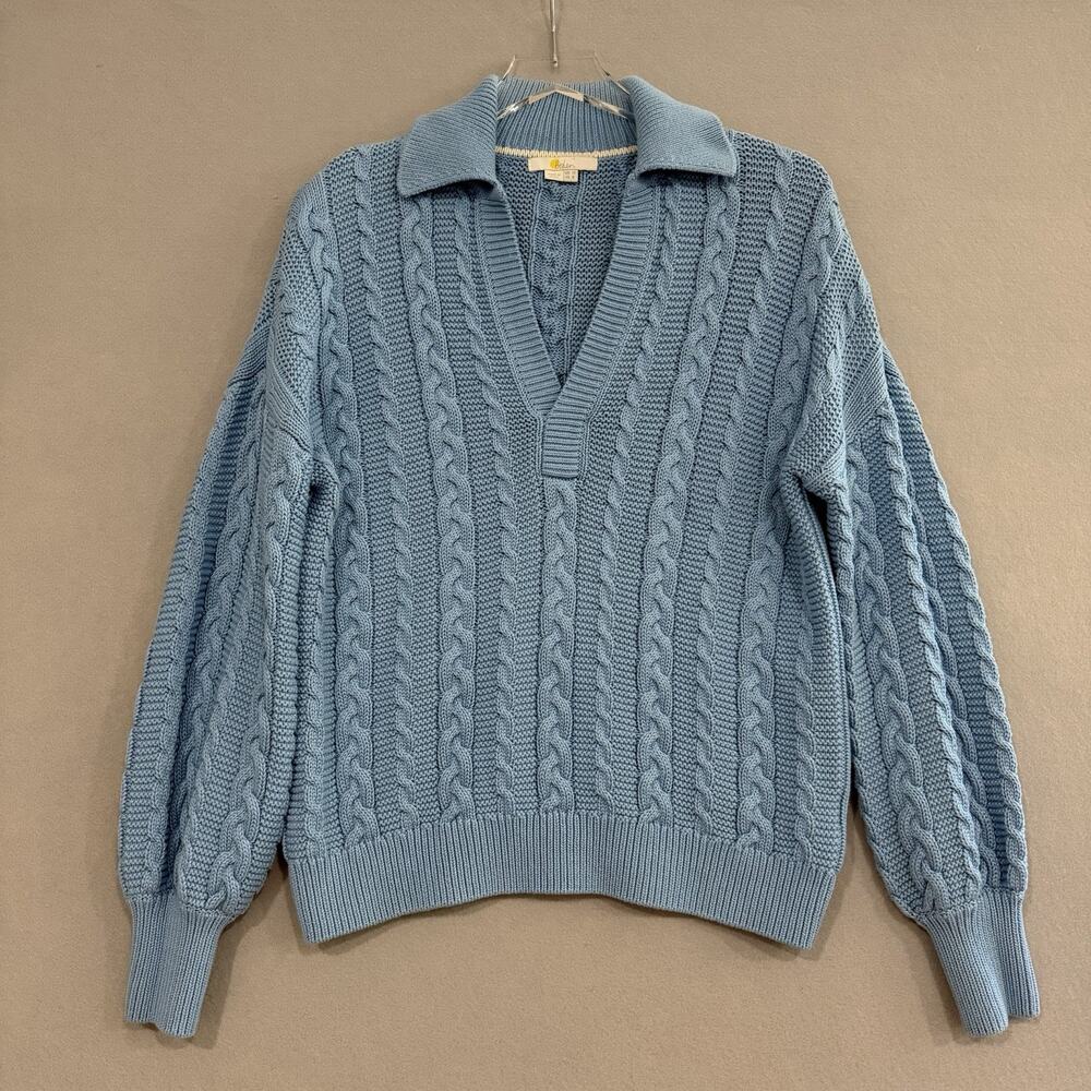Boden Cableknit Fisherman Pullover Sweater US 8 Uk12 Blue Collar Coastal